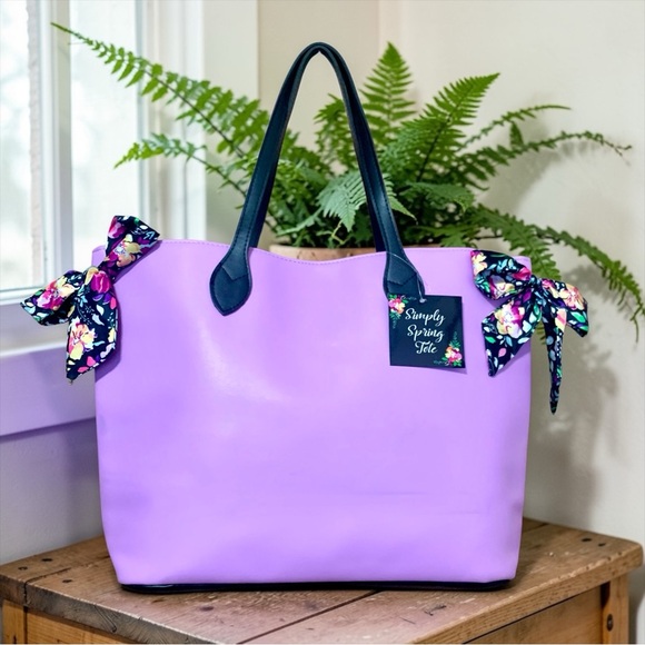 Sally Beauty Supply Handbags - Violet ‘Simply Spring’ deep & wide Tote Bag with Floral Accent Bows. NWT